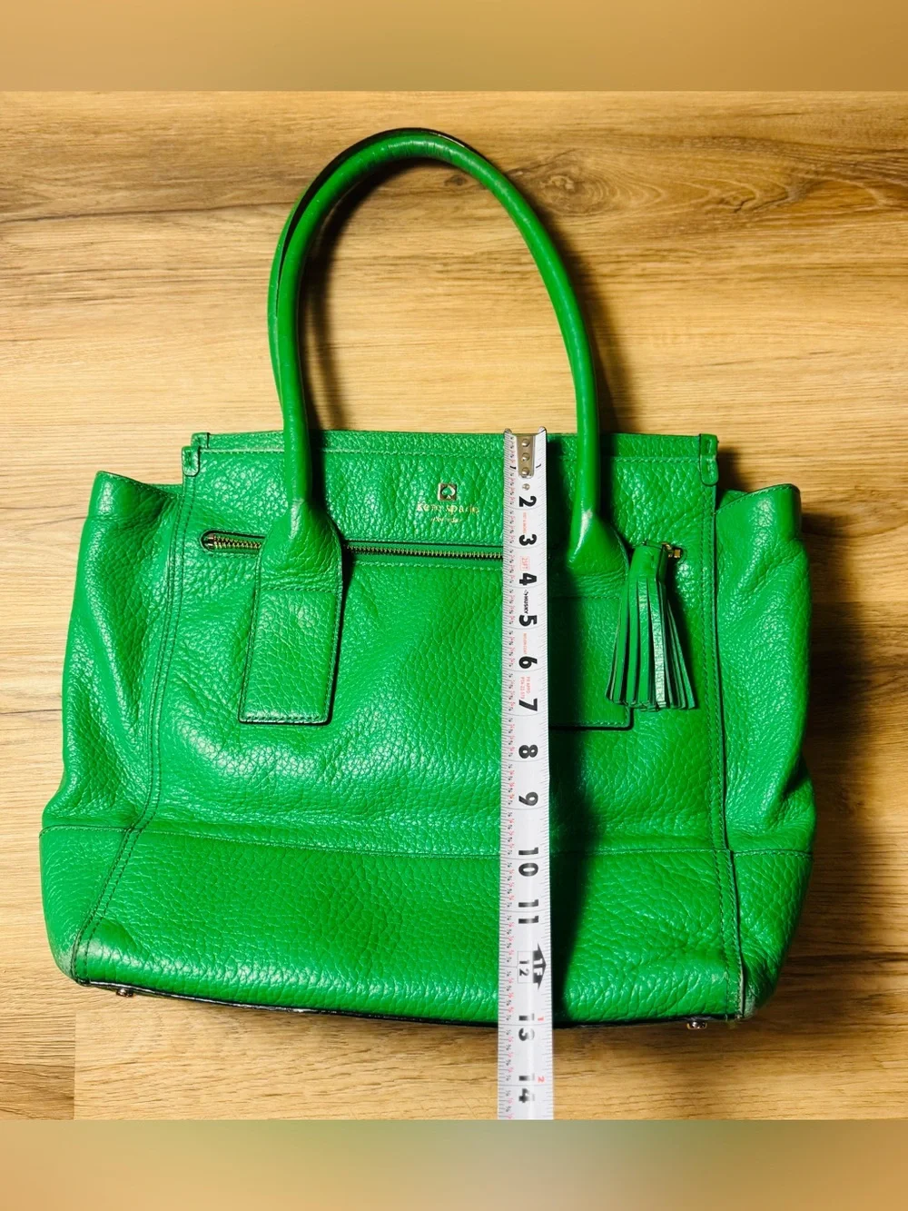Kate Spade New York Green Pebbled Leather Tote Purse Tassel